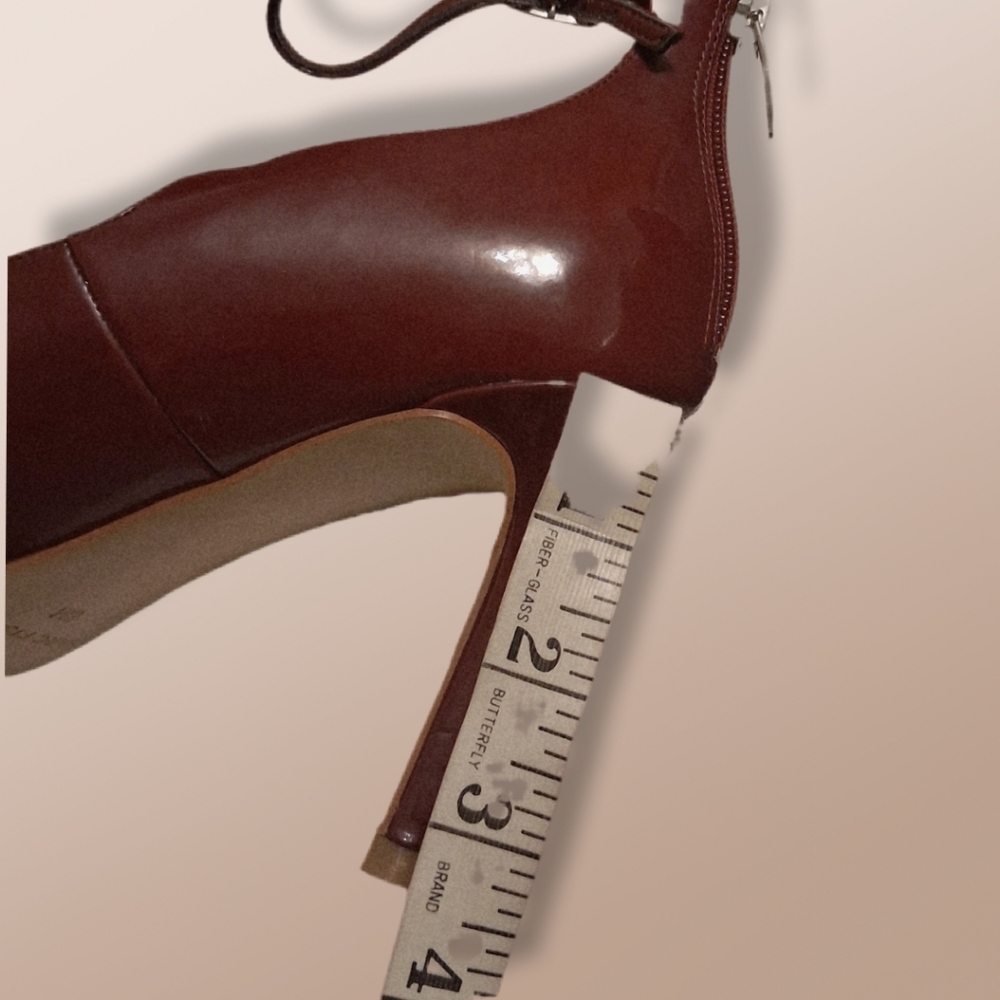 MARC FISHER Burgundy Patent Leather Strappy Pointed Toe Heels Ankle Strap Size 8 - Picture 9 of 13